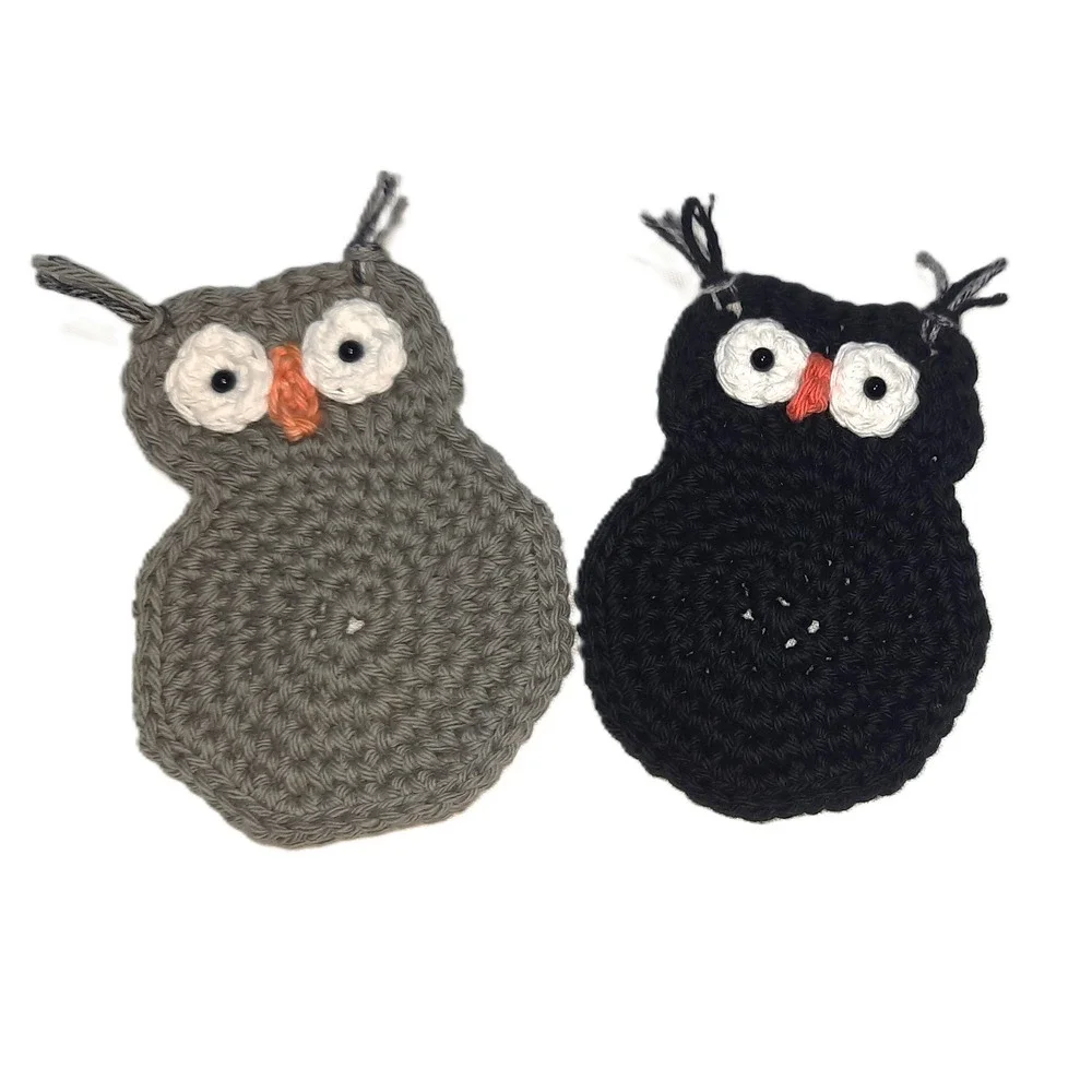 Crochet Owl Coasters Set of Two Hand Crafted Coffee Table Mug Rug Bird Nature